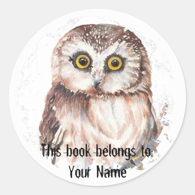 Custom Little Owl - Book Plate Classic Round Sticker (Front)