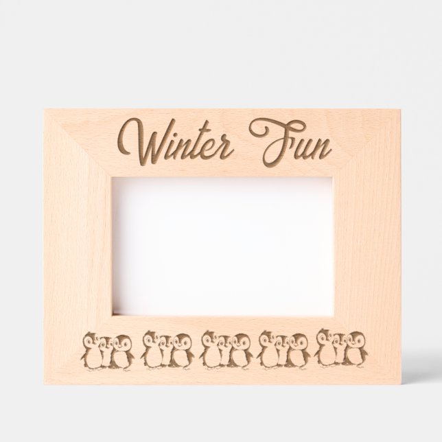 Custom Little Penguins, Winter, 6 x 4" Landscape   Etched Frames (Front)