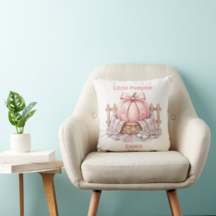 Custom Little Pumpkin Pinkoween Baby Watercolor Throw Pillow