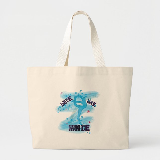 Custom Live Love Dance Blue Dancer Large Tote Bag (Front)
