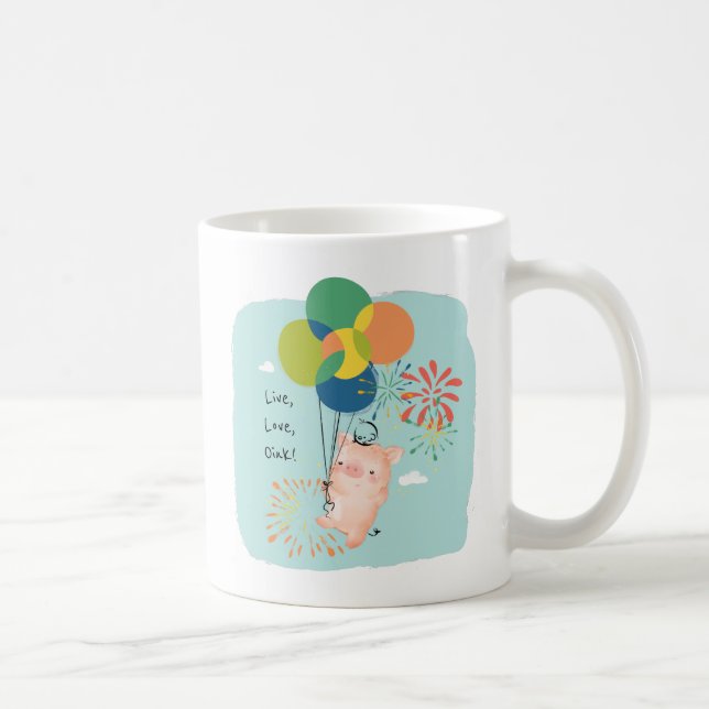 [Custom] Live Love Oink Balloon Pig Boar Cute Coffee Mug (Right)