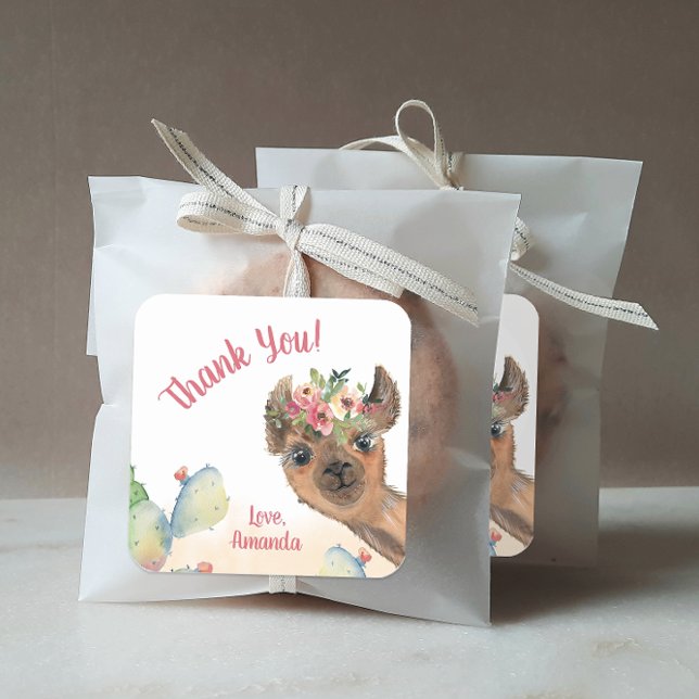 Custom Llama Square Sticker (Personalized llama party favor stickers.)