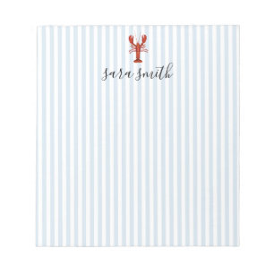 Custom Lobster Name Blue Stripe Coastal Notepad