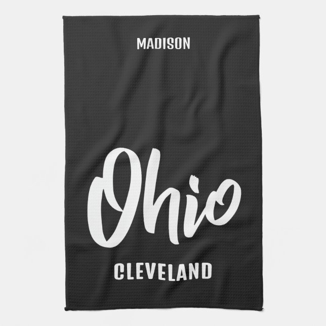 Custom Location, Name & Color Ohio Kitchen Towel (Vertical)