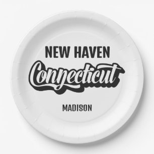 Custom Location & Name Connecticut Paper Plate