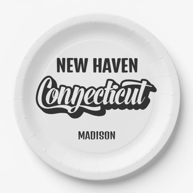 Custom Location & Name Connecticut Paper Plate (Front)