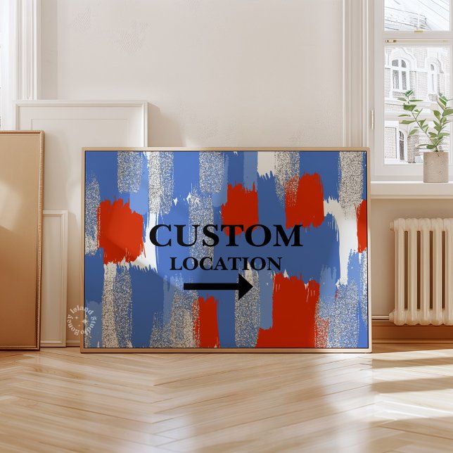 Custom Location Sign Preppy Dorm Decor Blue/Red (Custom Location Sign Preppy Dorm Decor Blue/Red)