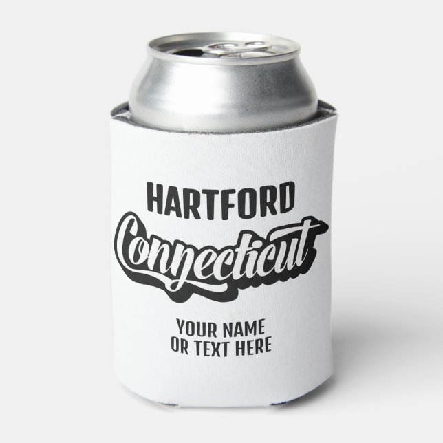Custom Location & Text Connecticut Can Cooler (Can Front)