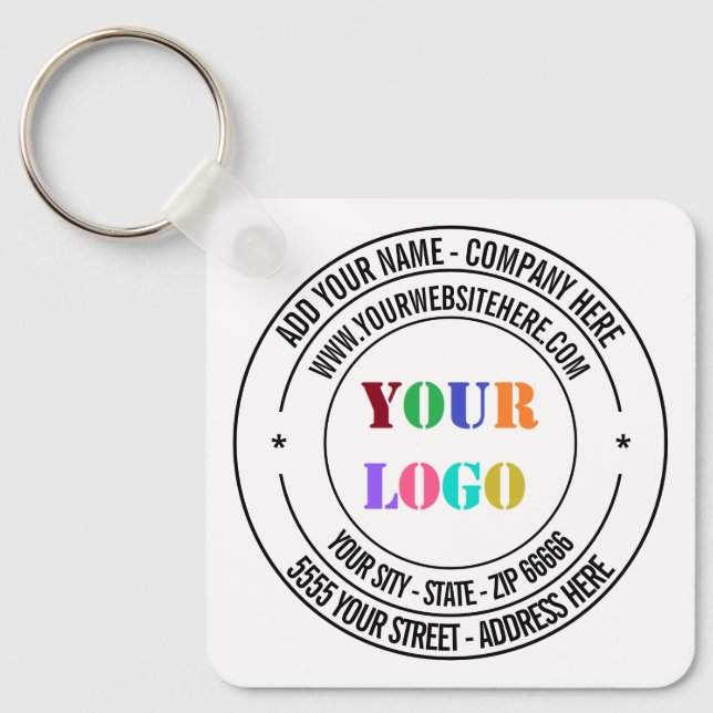 Custom Logo Address Name Website Text Stamp Design Keychain (Front)