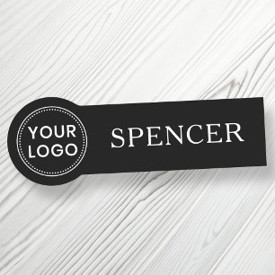 Custom logo and name business employee black name tag