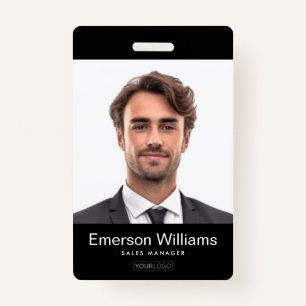 Custom logo and photo black employee name id badge