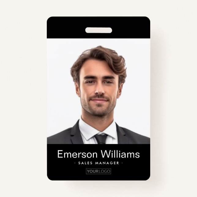 Custom logo and photo black employee name id badge (Front)