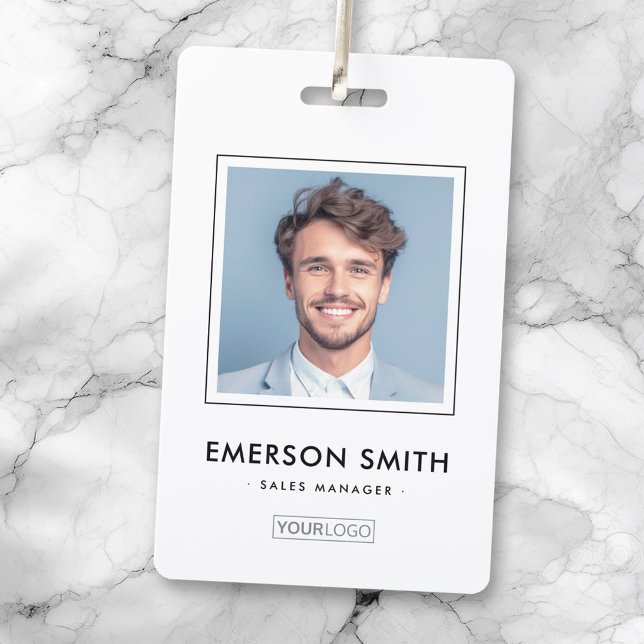 Custom logo and photo white employee name title id badge (Creator Uploaded)