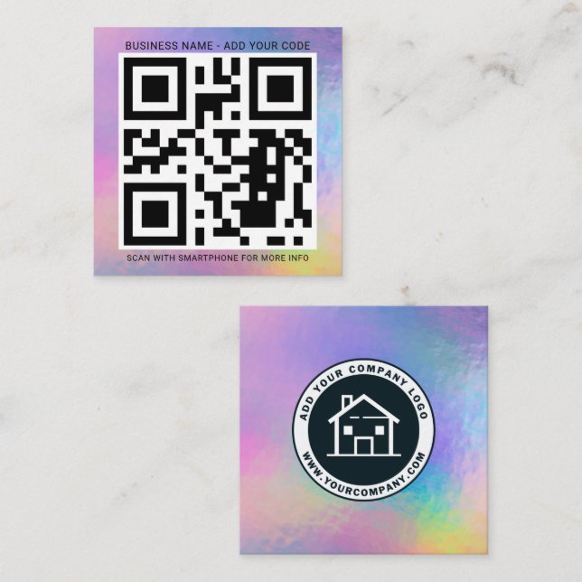 Custom Logo and QR Code DIY Holographic Square Square Business Card (Front/Back)