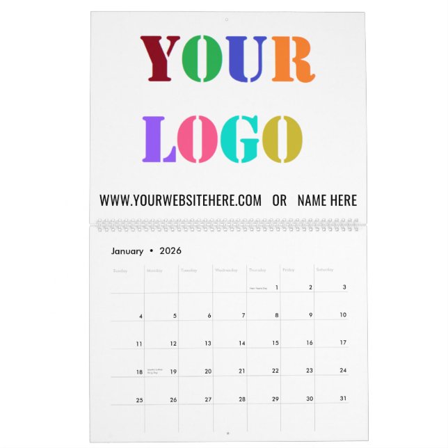 Custom Logo and Text Business Calendar Example (Jan 2026)