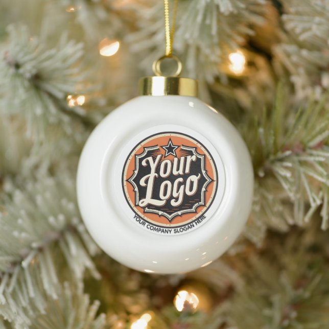 Custom Logo and Text Business Ceramic Ball Christmas Ornament (Tree)