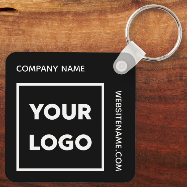 Custom Logo and Text Business Swag Black Keychain (Back)