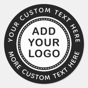 Custom logo and text business template black classic round sticker