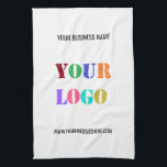 Custom Logo and Text Company Kitchen Towel<br><div class="desc">Custom Colours and Fonts - Personalized Kitchen Towels with Your Company Logo and Name Text Info Business Promotional or Modern Personal Kitchen Towel / Gift - Make Unique Your Own Design - Add Your Logo - Image - Photo or QR Code / Name - Info or Custom Text - Resize...</div>