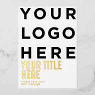 Custom logo and text modern sharp foil holiday card