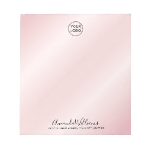 Custom logo and text name company address pink notepad