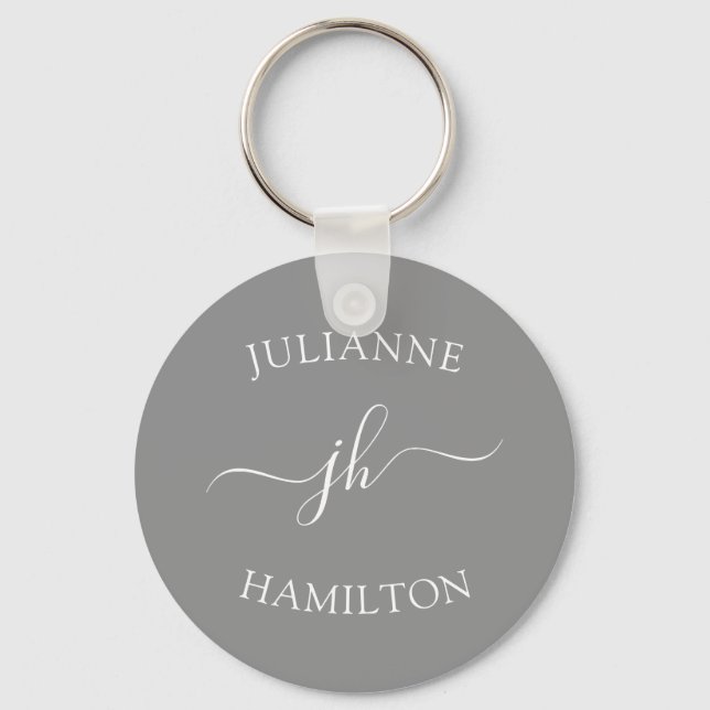 Custom Logo and Text Promotional Grey Keychain (Front)