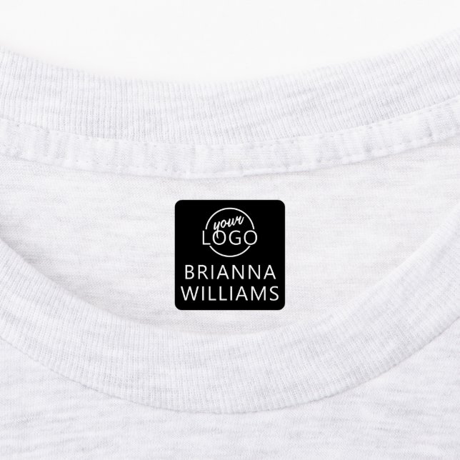 Custom logo and text square black fabric clothing (Affixed)
