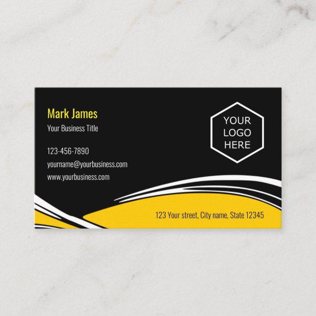 Custom logo and text Yellow Auto Business Card (Front)