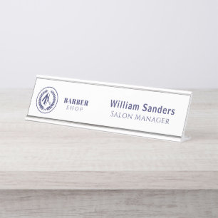 Custom logo barber shop elegant business manager desk name plate
