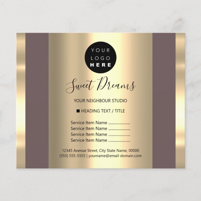 Custom Logo Beauty Salon Makeup Price List Brown Flyer (Front)