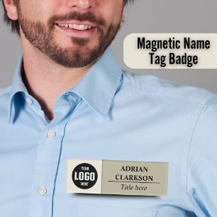 Custom Logo Beige Magnetic Name Tag Badge