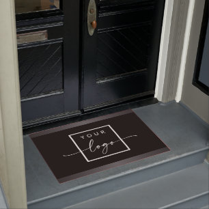 Custom logo black dark grey borders business doormat