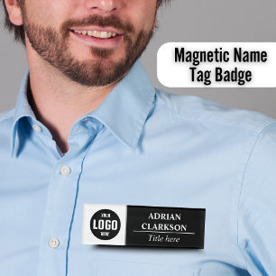 Custom Logo Black White Magnetic Name Tag Badge