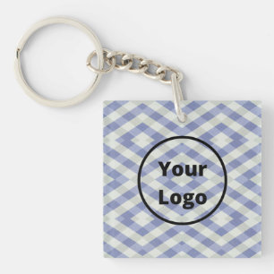 Custom logo blue and white geometric print keychain