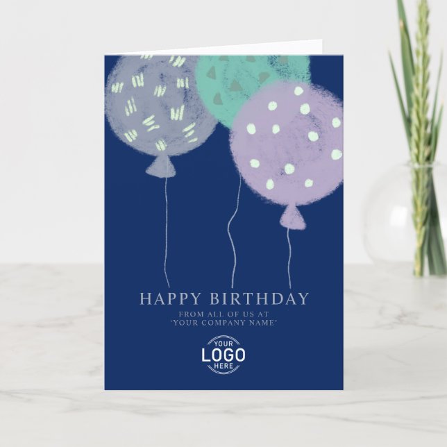 Custom Logo Blue Balloons Business Birthday Card (Front)