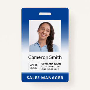 Custom logo blue gradient employee name title id badge
