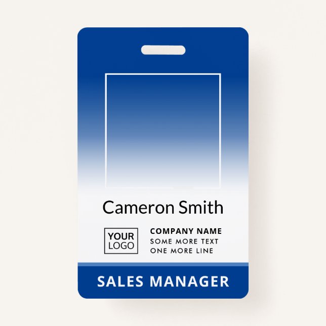 Custom logo blue gradient employee name title id badge (Front)