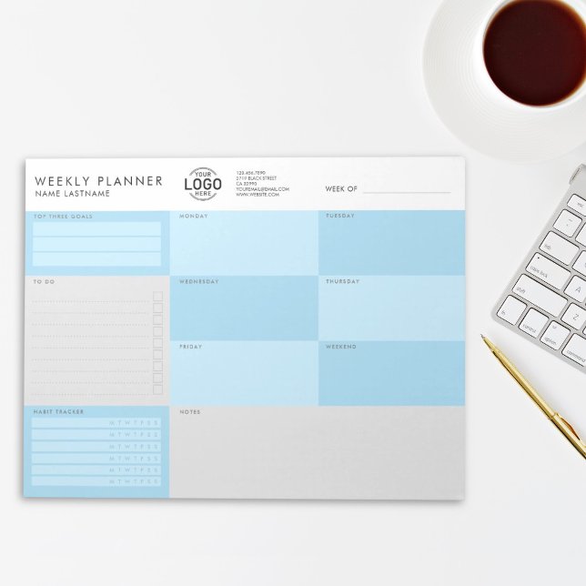 Custom Logo Blue Grey Simple Undated Week Planner Notepad (Creator Uploaded)