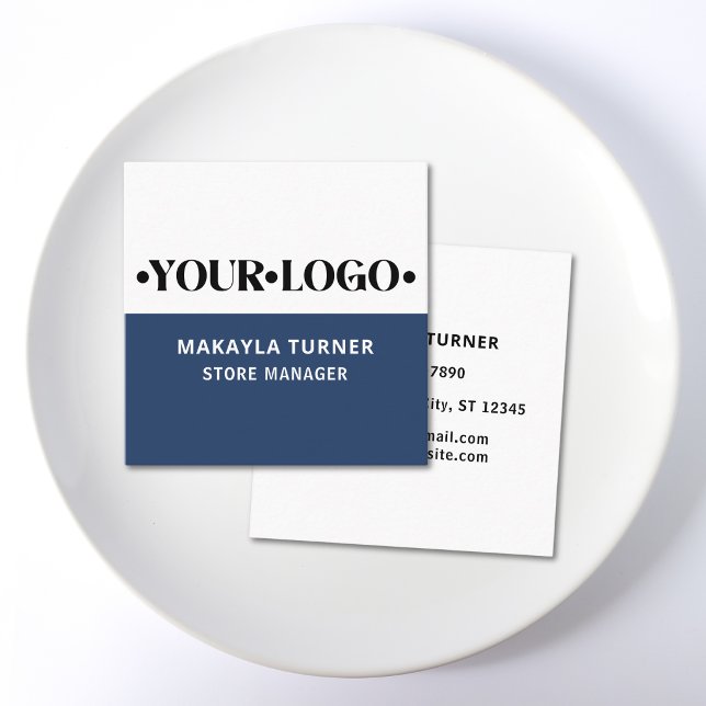 Custom Logo Blue Square Business Card (Creator Uploaded)