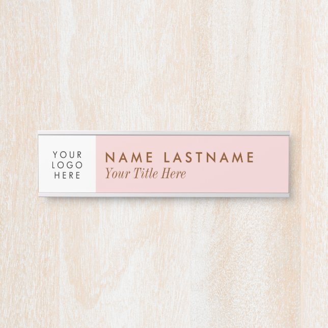 Custom Logo Blush Pink Modern Simple Girly Title Door Sign (Front)