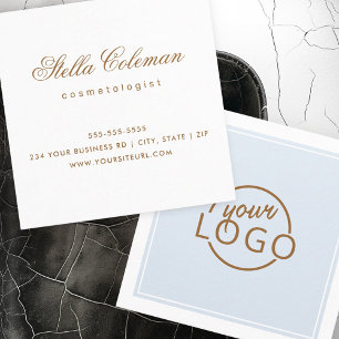 Custom logo border minimalist light dusty blue square business card