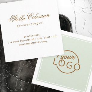 Custom logo border minimalist light sage green square business card