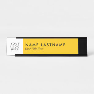 Custom Logo Bright Warm Yellow White Desk Name Plate