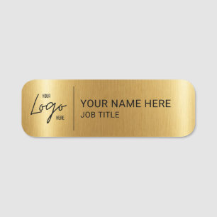 Custom Logo Brushed Metallic Gold Print Employee Name Tag