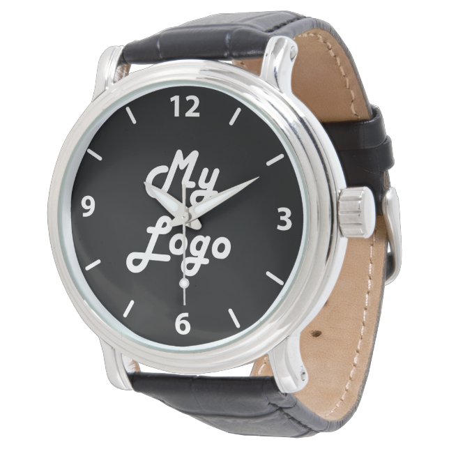 Custom logo business black white watch (Angled)