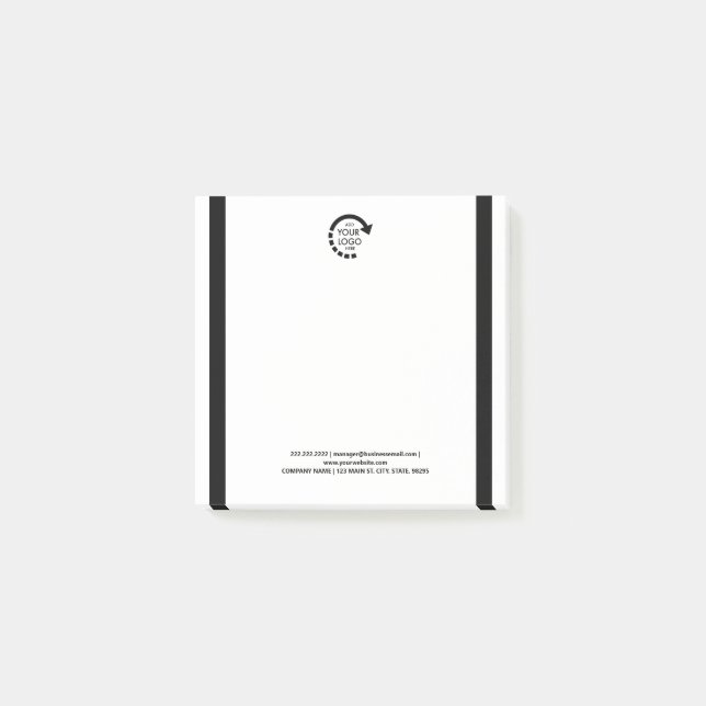 Custom Logo Business Branding Modern Black Border Post-it Notes (Front)