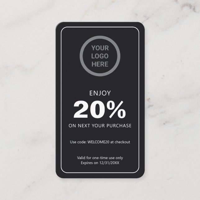 Custom Logo Business Branding Personalized Black Discount Card (Front)