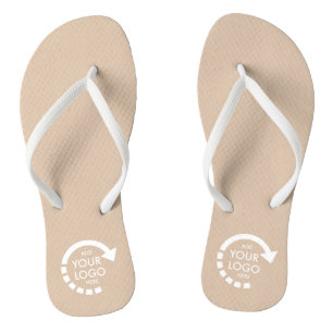Custom Logo Business Company Staff Beige Flip Flops