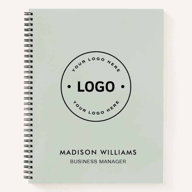 Custom Logo Business Corporate Sage Green Notebook (Front)