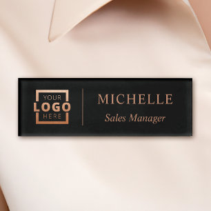 Custom Logo Business Employee Staff Name Black Tag